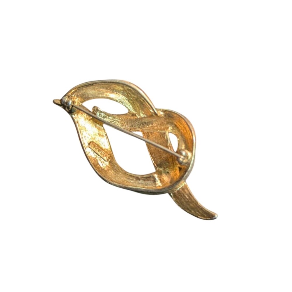 Monet Gold-Tone Abstract‎ Ribbon Pin Brooch Vintage Textured Swirl Design